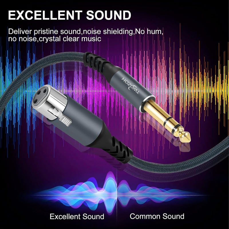 Twozoh كابل XLR أنثوي إلى 1/4 TRS بطول 10 أقدام، جاك ستيريو 6.35 مم متوازن إلى كابل ميكروفون 3 دبابيس XLR - Image 2